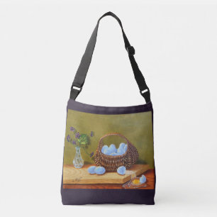 Violetas y cesta de huevos bolsa de cuerpo cruzado