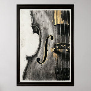 Violín Chelo Negro Blanco Dorado Arte Musical Abst