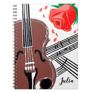 Violín con el cuaderno personalizado partitura