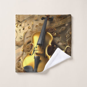 Violin De Oro Vintage Sobre Cables Musicales De Or