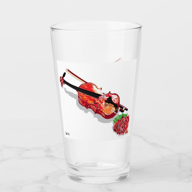 Violín de Tumbler de Vidrio con Rosa (Anverso)