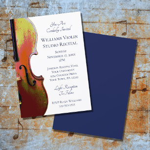Violin Elegant Music Recital Invitación Azul