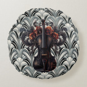 Violín negro en el Cojín decorativo redondo Art De