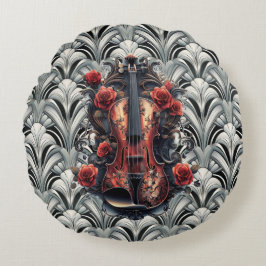 Violín negro en el Cojín decorativo redondo Art De