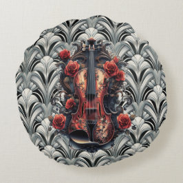 Violín negro en el Cojín decorativo redondo Art De