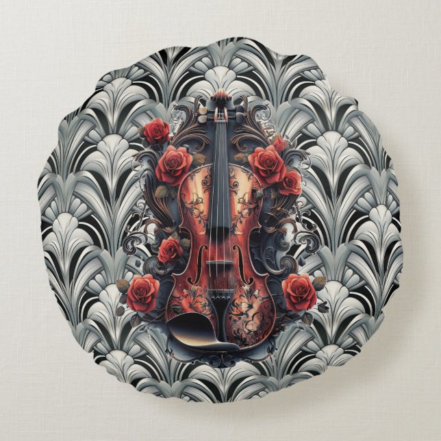 Violín negro en el Cojín decorativo redondo Art De (Reverso)