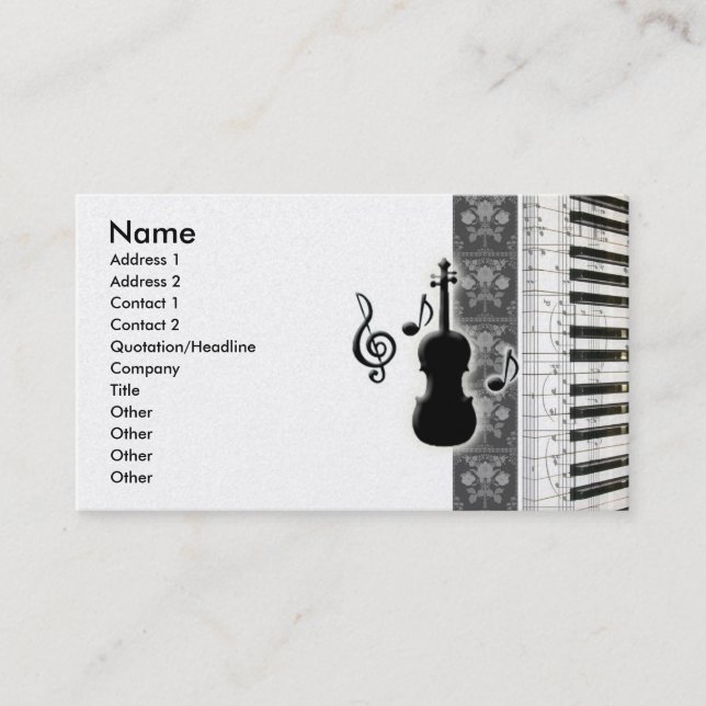 Violin Piano & Music Notes Tarjetas de visita (Anverso)