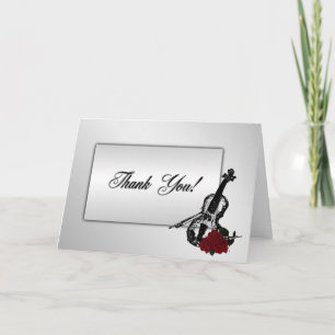 Violín plateado Gracias tarjeta en blanco dentro