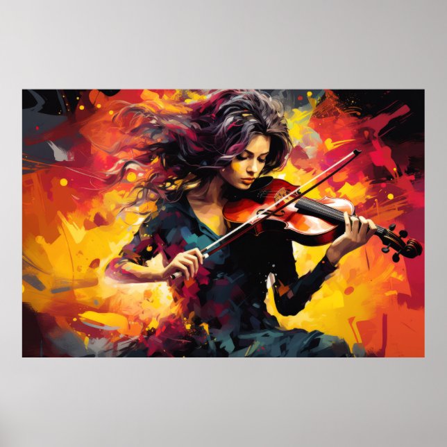 Violin Player Music Painting Resumen Decoración Ar (Frente)