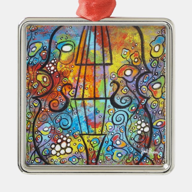 Violín y ornamento del navidad de las flores (Frente)