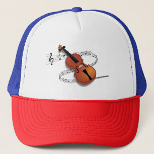 Violin y sombrero camionero de notas musicales
