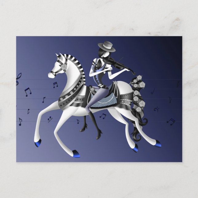 Violinista a Caballo Postal Azul (Anverso)