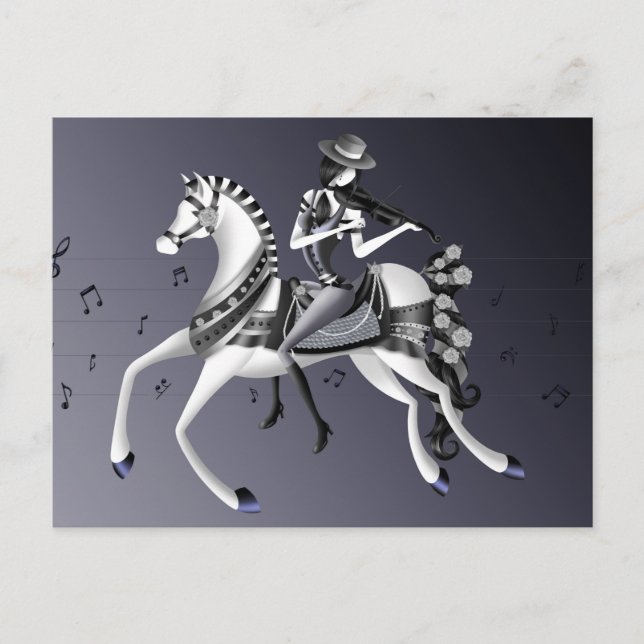 Violinista a Caballo Postal Gris (Anverso)