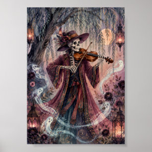 Violinista Esqueleto Gótico Arte Luna Sauce Llora