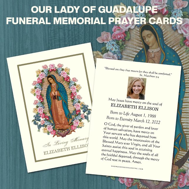 Virgen Católica María Guadalupe Tarjeta de Oración (OUR LADY OF GUADALUPE FUNERAL MEMORIAL PRAYER CARDS)