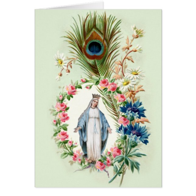 Virgen Católica María Pavo Floral Religioso (Frente)