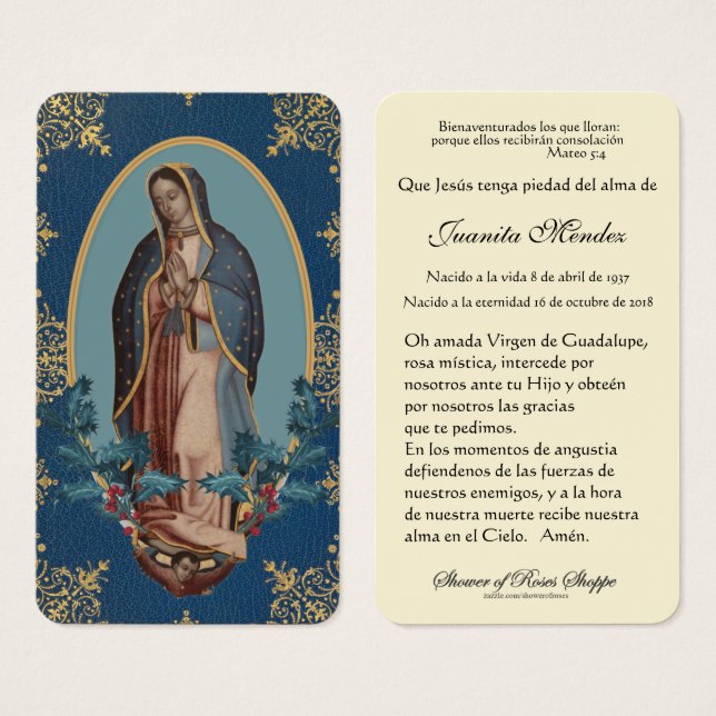 Virgen Española María Holly Tarjeta de Oración Rel (Anverso y reverso)
