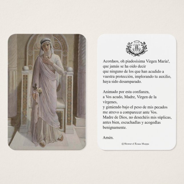 Virgen Española María Oración Memorare Santa Tarje (Anverso y reverso)