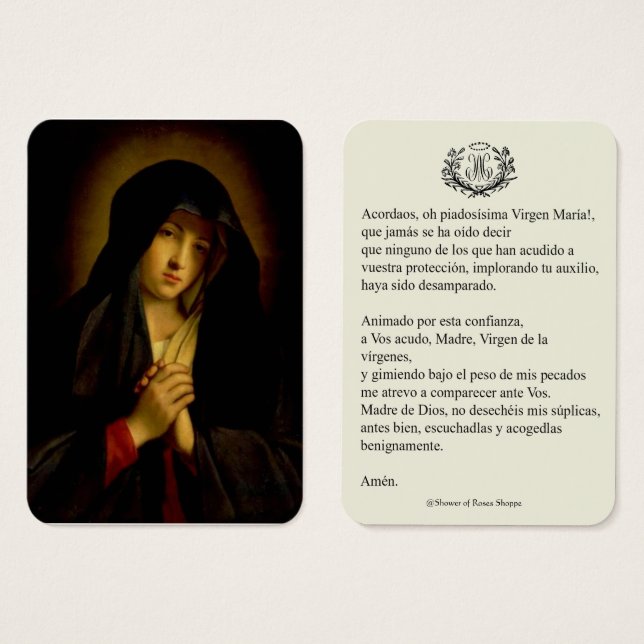Virgen Española María Oración Memorare Santa Tarje (Anverso y reverso)