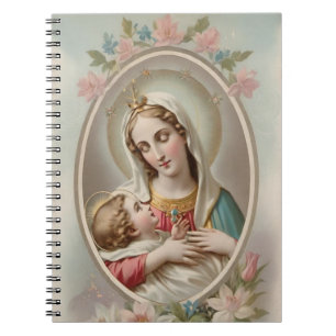 Virgen Floral María con Cuaderno de Jesús Niño