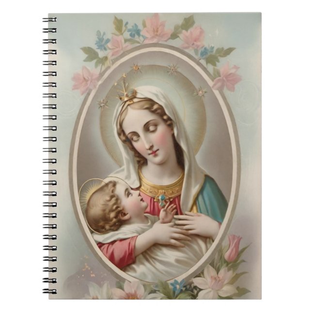 Virgen Floral María con Cuaderno de Jesús Niño (Frente)