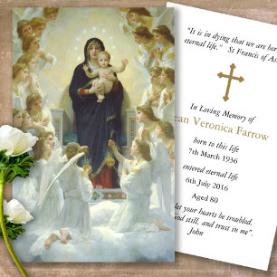 Virgen funeraria con tarjetas de simpatía de oraci