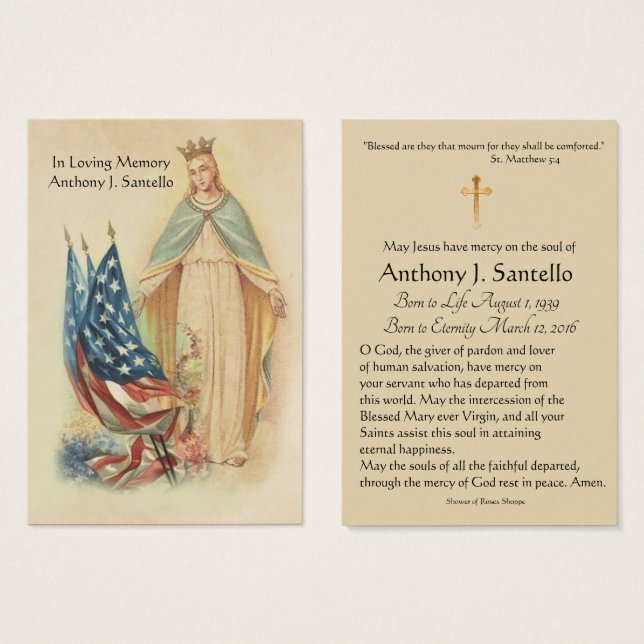 Virgen María Banderas Católicas Funeral Santa Tarj (Anverso y reverso)