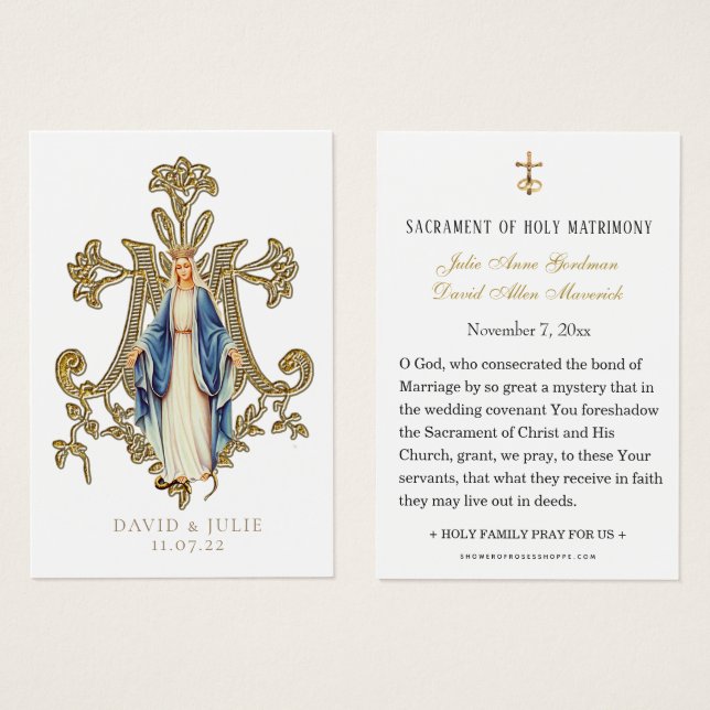 Virgen María Boda Católica Tarjeta Santa (Anverso y reverso)