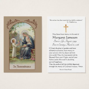 Virgen María Católica Funeral Memorial Tarjeta San