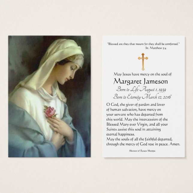 Virgen María Católica Funeral Memorial Tarjeta San (Anverso y reverso)