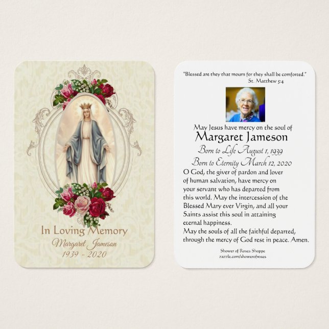 Virgen María Católica Funeral Memorial Tarjeta San (Anverso y reverso)