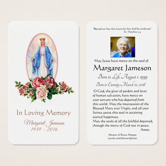 Virgen María Católica Funeral Memorial Tarjeta San (Anverso y reverso)