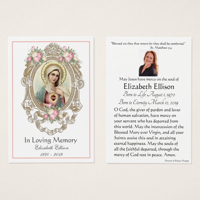 Virgen María Católica Funeral Memorial Tarjeta San (Anverso y reverso)