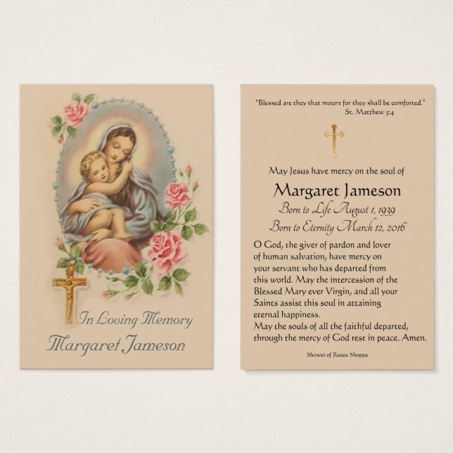 Virgen María Católica Funeral Memorial Tarjeta San (Anverso y reverso)