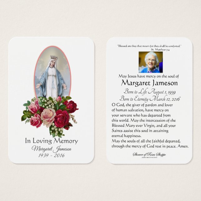 Virgen María Católica Funeral Memorial Tarjeta San (Anverso y reverso)