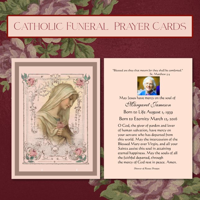 Virgen María Católica Oración Funeral Santa Tarjet (Traditional Catholic Funeral Prayer Cards - Easy to personalize )