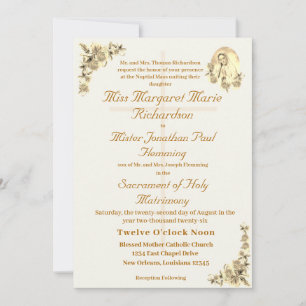 Virgen María Católica Sepia Boda Invitación