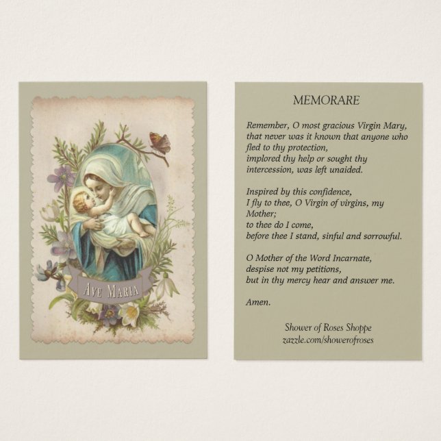 Virgen María con el Niño Jesús Memorare Tarjeta Sa (Anverso y reverso)