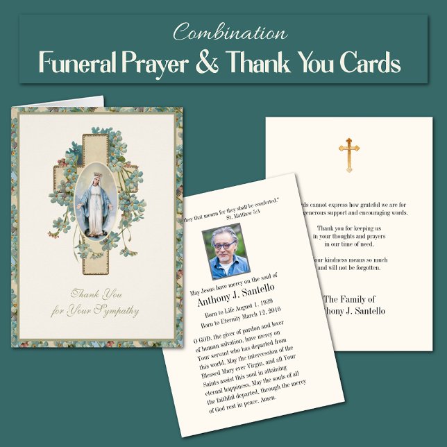 Virgen María  Condolencias Funeral Religioso (Combination Blessed Virgin Mary, Our Lady of Grace, Funeral Memorial Prayer and Thank You Cards)