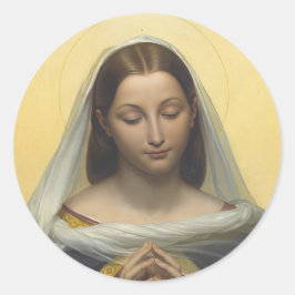Virgen María en oración pegatina redonda