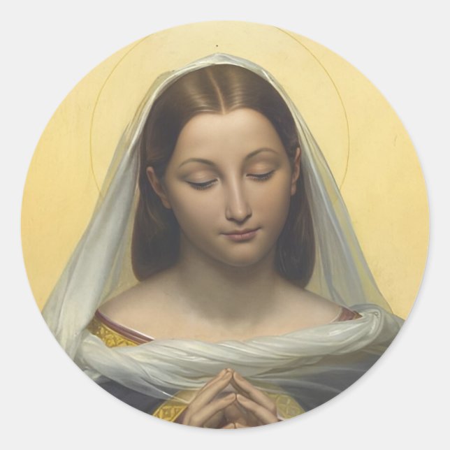 Virgen María en oración pegatina redonda (Anverso)