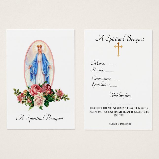 Virgen María Espiritual Bouquet Oración Santa Tarj (Anverso y reverso)