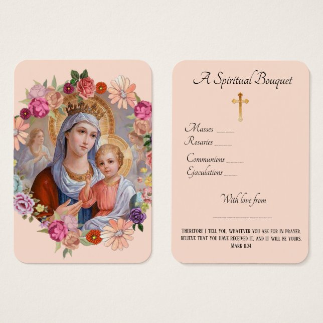 Virgen María Espiritual Bouquet Oración Santa Tarj (Anverso y reverso)