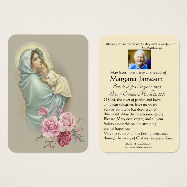 Virgen María Jesús Funeral Tarjeta conmemorativa d (Anverso y reverso)