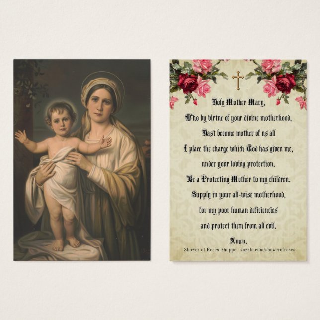 Virgen María Jesús Madre Católica Oración del Niño (Anverso y reverso)