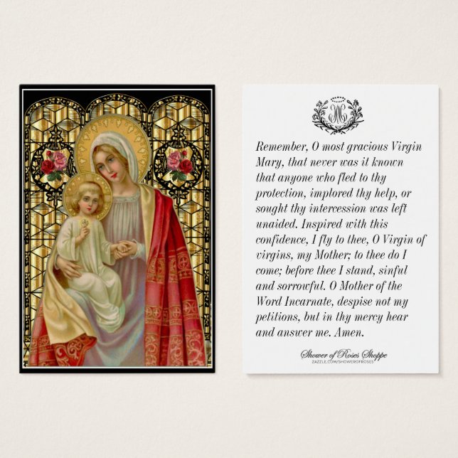 Virgen María Jesús Memorare Católico Oración Santo (Anverso y reverso)