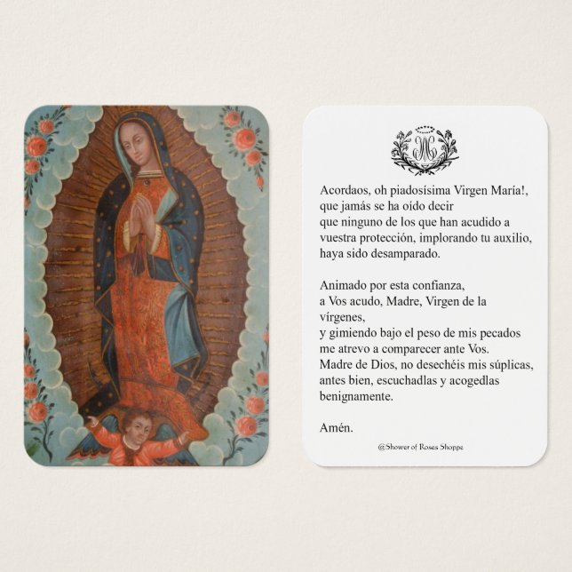 Virgen María Oración Española Memorare Santa Tarje (Anverso y reverso)