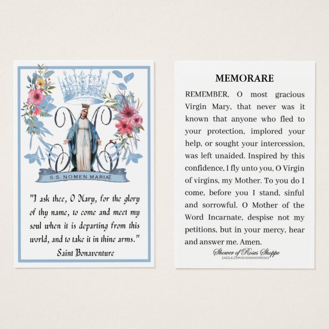 Virgen María Oración religiosa de memoria católica (Anverso y reverso)