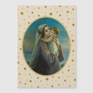 Virgen María y Niño Jesús sobre fondo estrellado