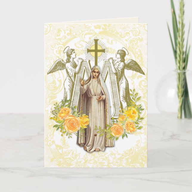 Virgen Religiosa María Fatima Vintage Tarjeta Flor (Anverso)
